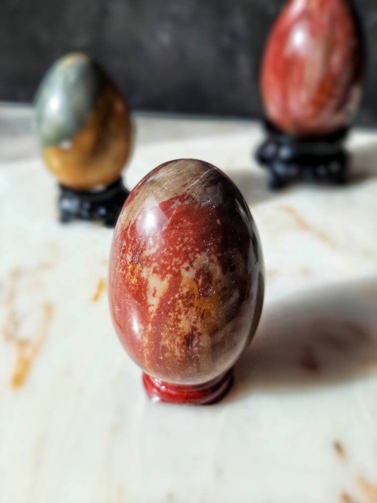 Ocean Jasper Egg Crystal Palm Stone, Ostara natural stone fertility spell crystal, Egg hunt basket filler, Eostre goddess altar decor