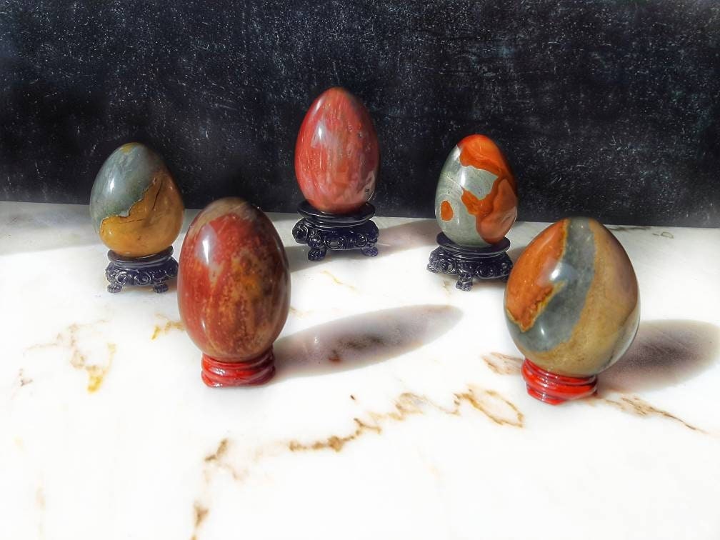 Ocean Jasper Egg Crystal Palm Stone, Ostara natural stone fertility spell crystal, Egg hunt basket filler, Eostre goddess altar decor