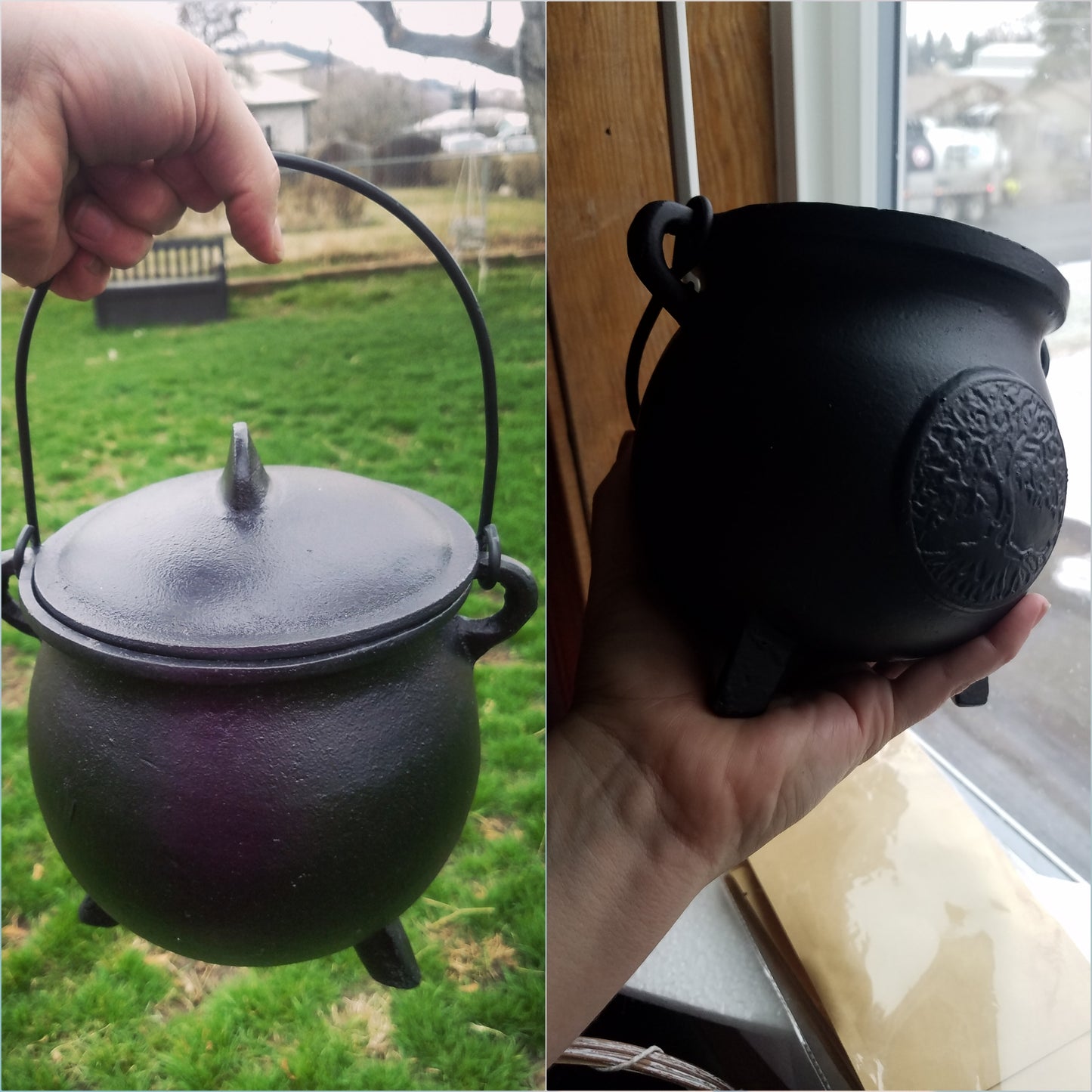 Cast Iron Cauldron with Lid Metal Handle and Handmade loose incense, kitchen witch decor, Apothecary, Wiccan Altar offering, triple moon