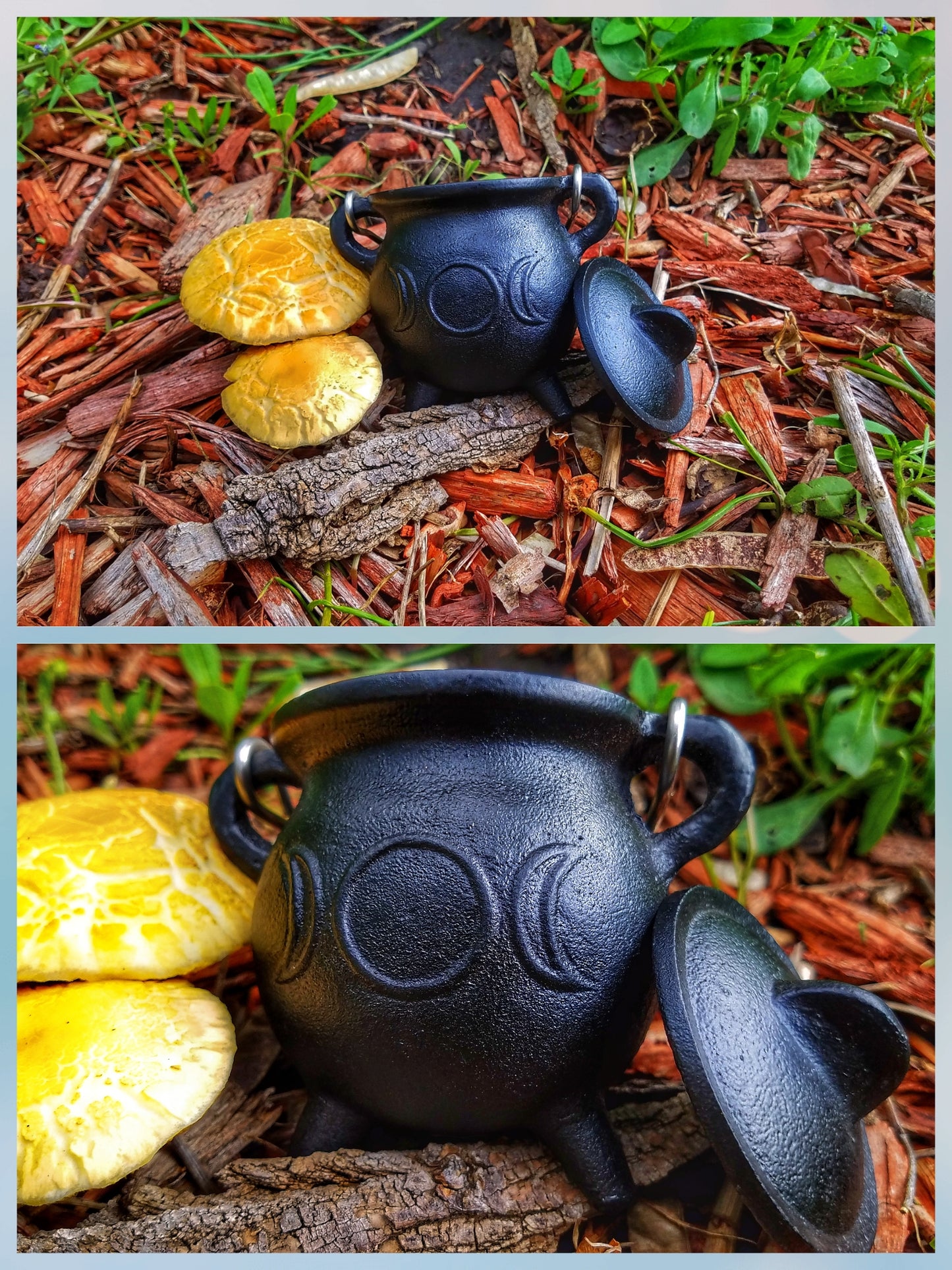 Cast Iron Cauldron with Lid Metal Handle and Handmade loose incense, kitchen witch decor, Apothecary, Wiccan Altar offering, triple moon