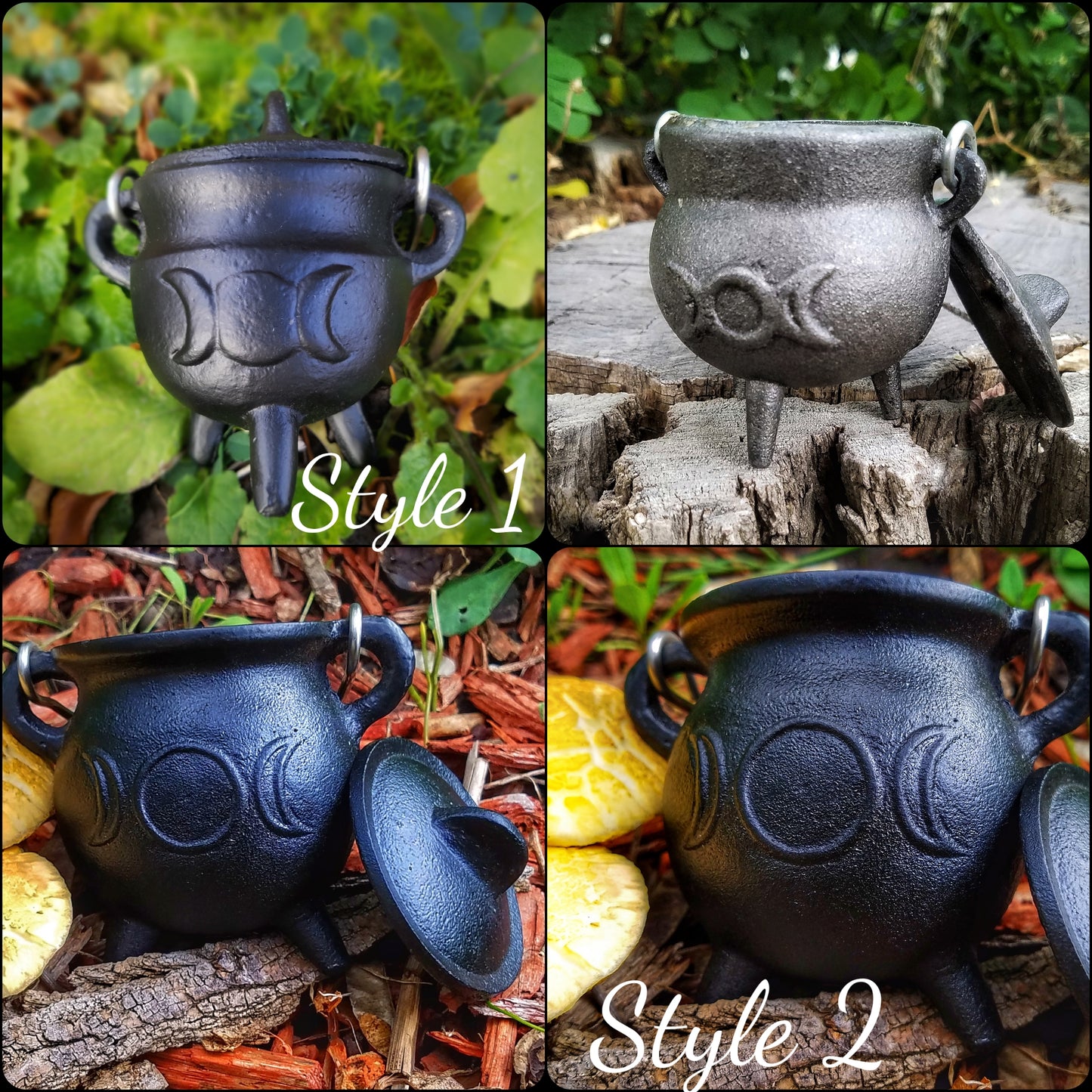 Cast Iron Cauldron with Lid Metal Handle and Handmade loose incense, kitchen witch decor, Apothecary, Wiccan Altar offering, triple moon