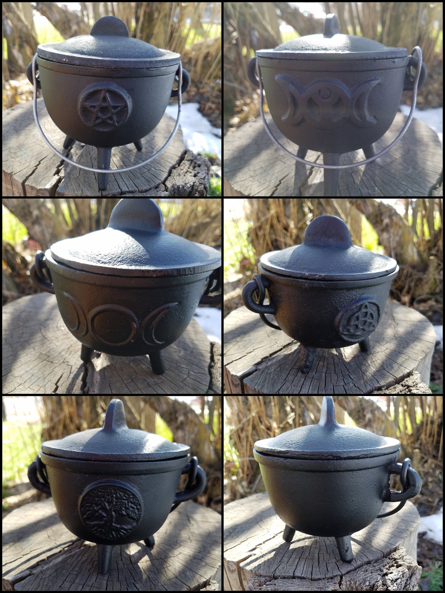 Cast Iron Cauldron with Lid Metal Handle and Handmade loose incense, kitchen witch decor, Apothecary, Wiccan Altar offering, triple moon