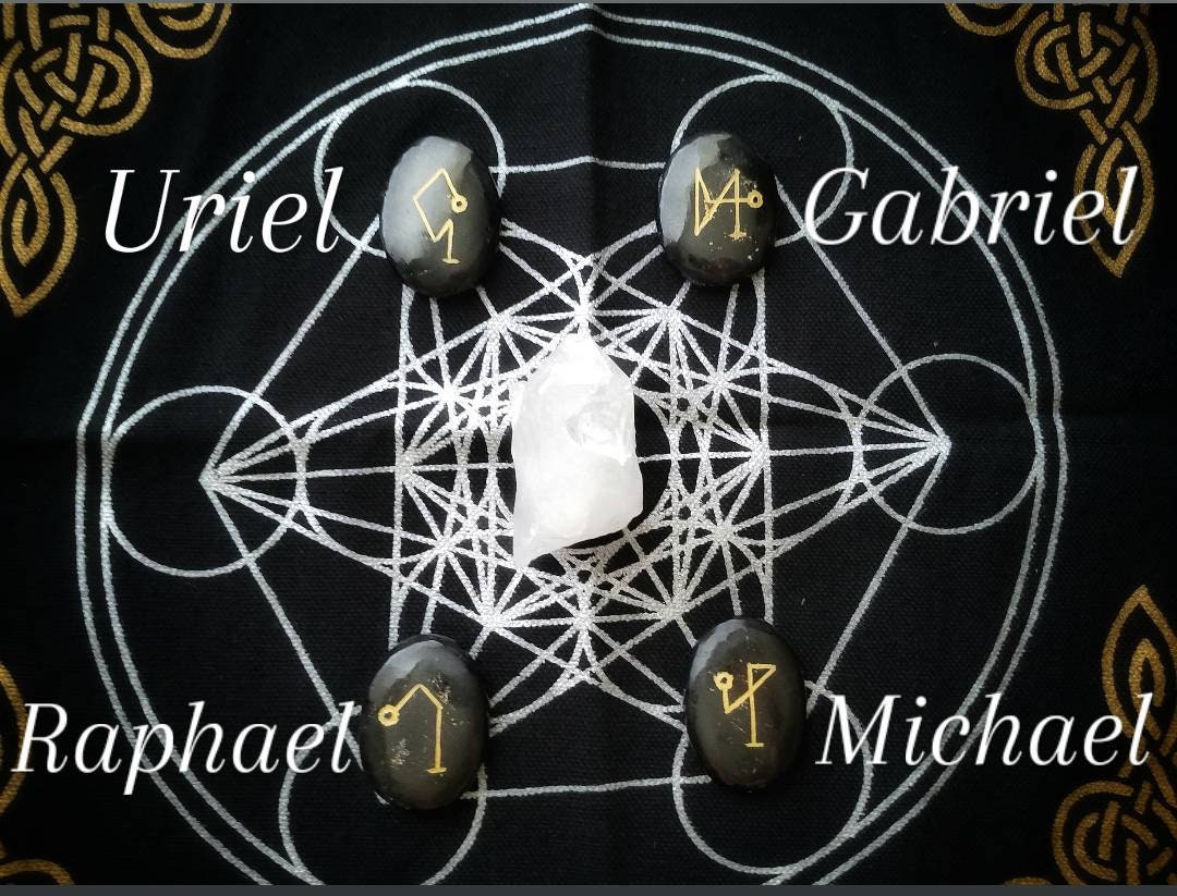 Archangel Sigil Crystal Stone Sets, Engraved Meditation Spiritual Crystals, Metatron Grid Arch Angels Michael Uriel Gabriel Raphael
