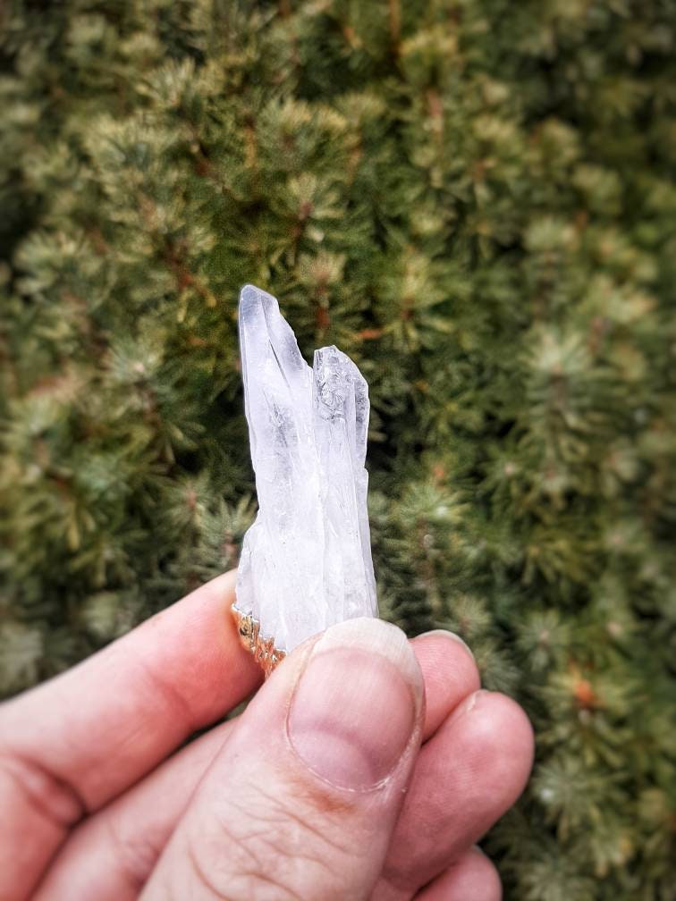 Quartz Necklace with Cord, Raw Clear Quartz Cluster Pendant, Natural Gemstone Crystal Electroplated Pendant, Crystal Witch Jewelry