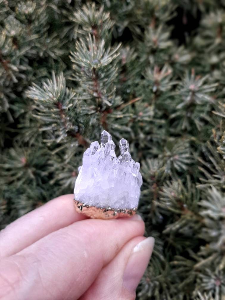 Quartz Necklace with Cord, Raw Clear Quartz Cluster Pendant, Natural Gemstone Crystal Electroplated Pendant, Crystal Witch Jewelry