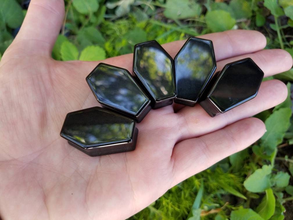 Crystal Coffin Carving Palm Stone Gothcore Decor, goth girl crystals, wire wrapping craft supply, diy witch jewelry supply altar offerings