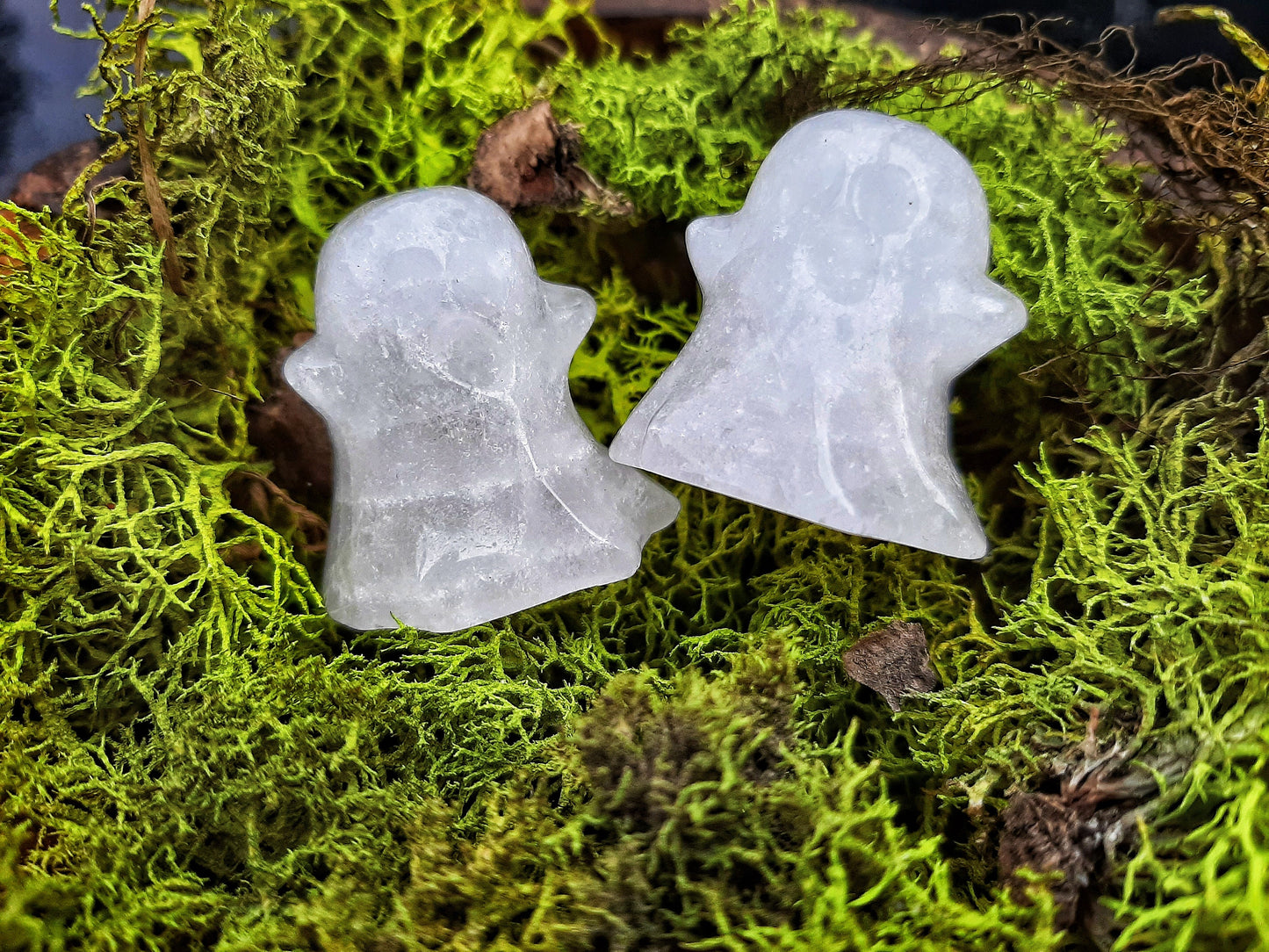 Crystal Ghost Carvings Spooky Halloween Aesthetic Decor, gothcore crystals, wire wrap crafts, handmade witch jewelry supply
