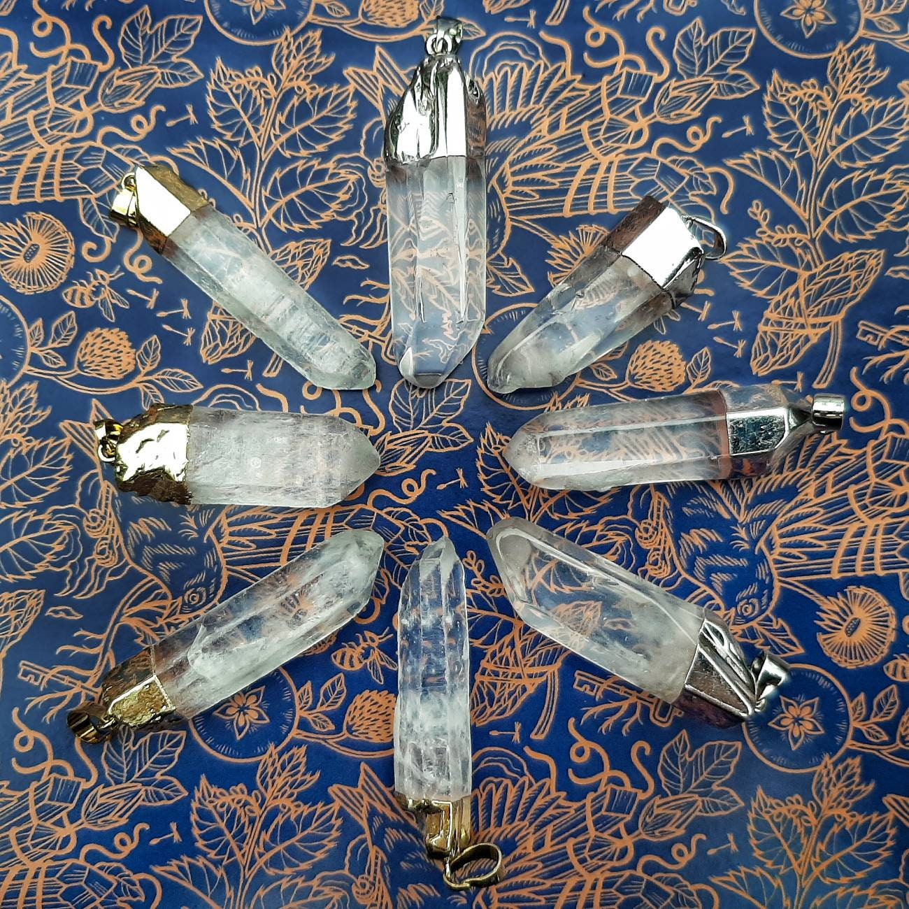 Clear Quartz Necklace Crystal Point Pendant, Genuine Natural Gemstone Electroplated Crystal Pendant, Crystal Witch Quartz Jewelry