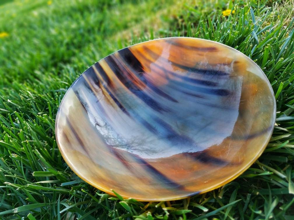 Buffalo Horn Scrying Bowl, Large Hand Carved Polished Buffalo Horn Offering Dish Southwest Decor, Jewelry Trinket Dish, Divination Tool Seer