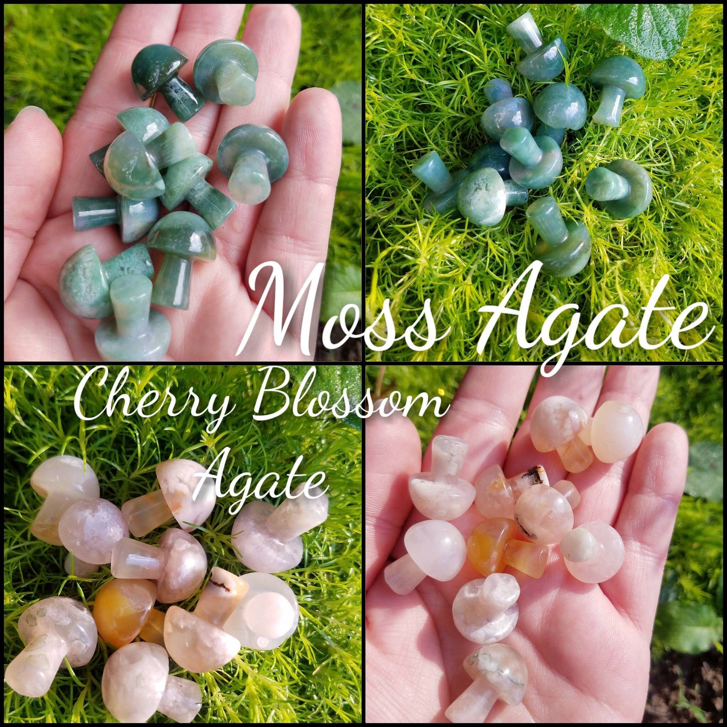 Crystal Mushroom Carvings Meditation Pocket Stone, natural stone shroom crystals, wire wrapping craft, handmade witch jewelry supply
