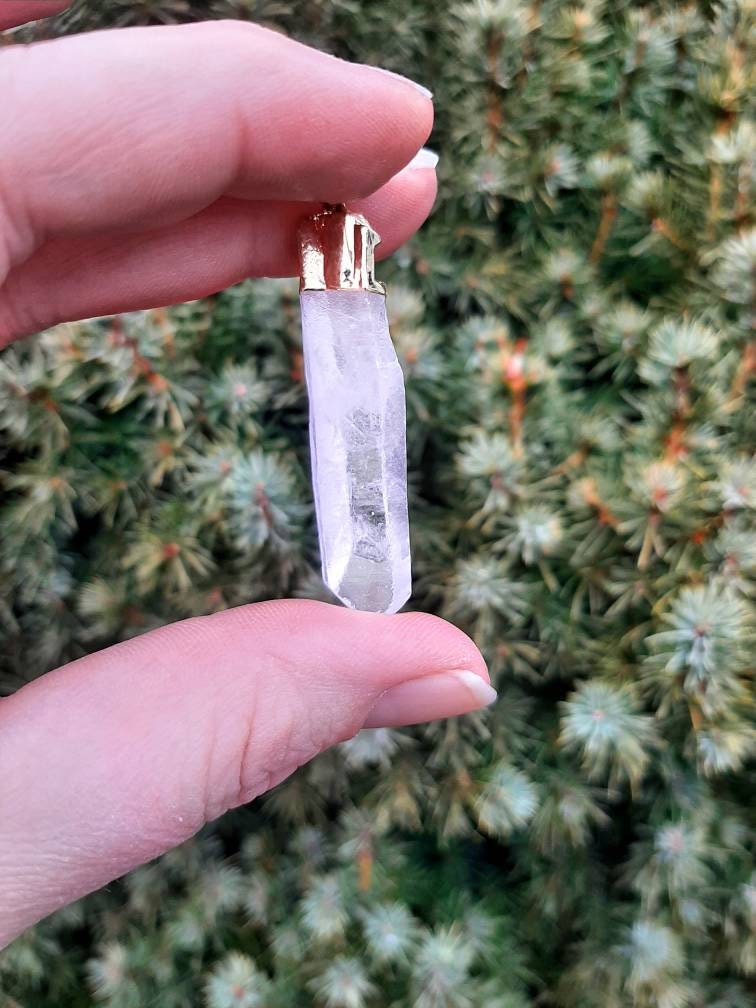 Clear Quartz Necklace Crystal Point Pendant, Genuine Natural Gemstone Electroplated Crystal Pendant, Crystal Witch Quartz Jewelry