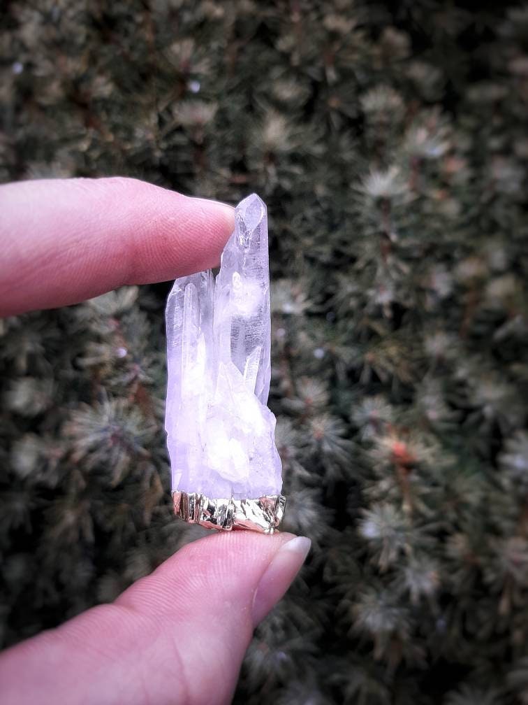 Quartz Necklace with Cord, Raw Clear Quartz Cluster Pendant, Natural Gemstone Crystal Electroplated Pendant, Crystal Witch Jewelry