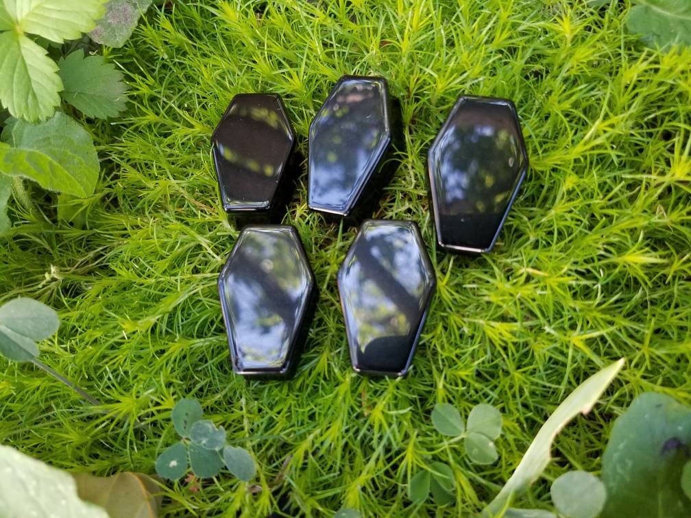 Crystal Coffin Carving Palm Stone Gothcore Decor, goth girl crystals, wire wrapping craft supply, diy witch jewelry supply altar offerings