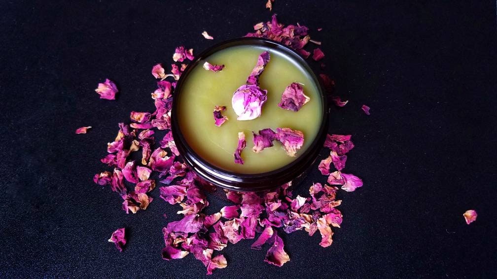Simply Rose Salve with Rosehip Seed Oil, organic herbal balm ethically created botanically infused handcrafted salve