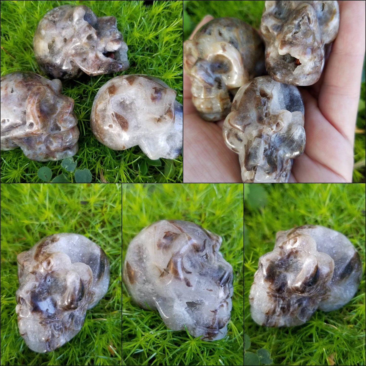 Crystal Skull Carving palm stone, Gothcore Aesthetic Altar Decor, Goth girl crystals, wire wrapping crafts, diy witch jewelry supply