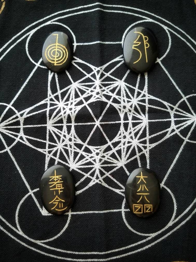 Usui Reiki Stones Symbol Sets, Engraved Meditation Spiritual Crystals, Genuine Carved Gemstone, Usui Shiki Ryoho Attunement