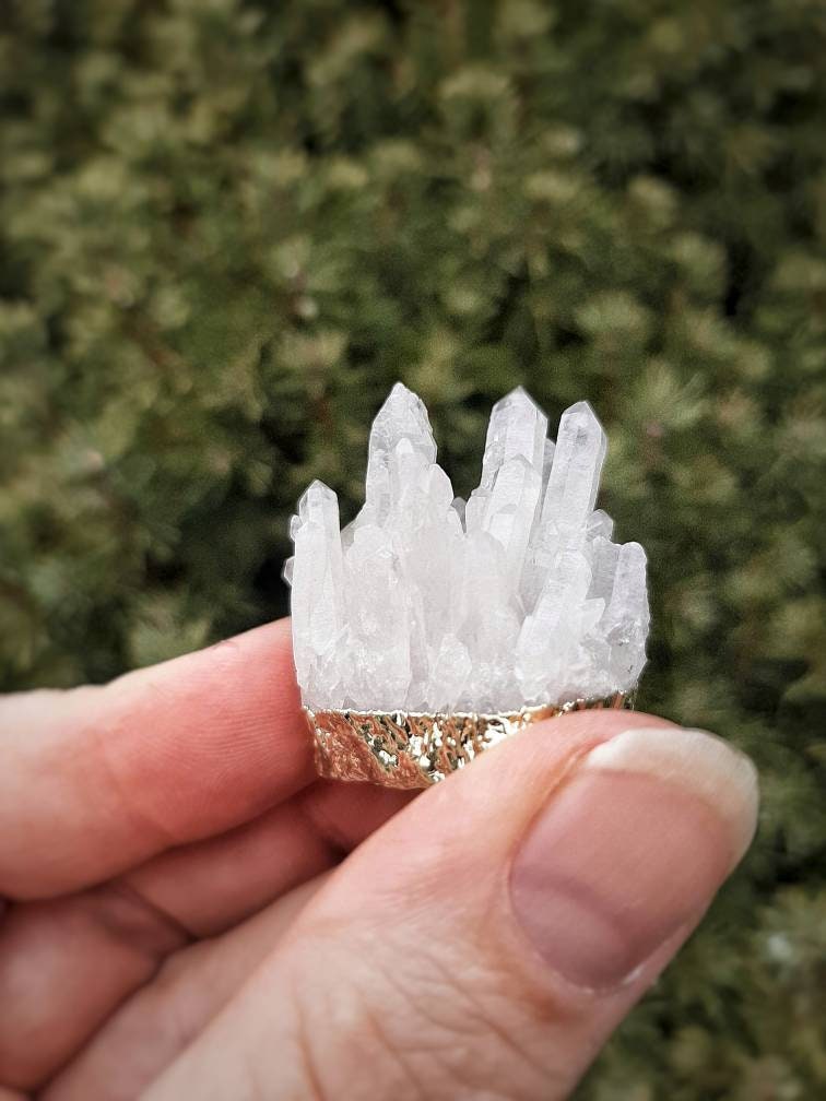 Quartz Necklace with Cord, Raw Clear Quartz Cluster Pendant, Natural Gemstone Crystal Electroplated Pendant, Crystal Witch Jewelry