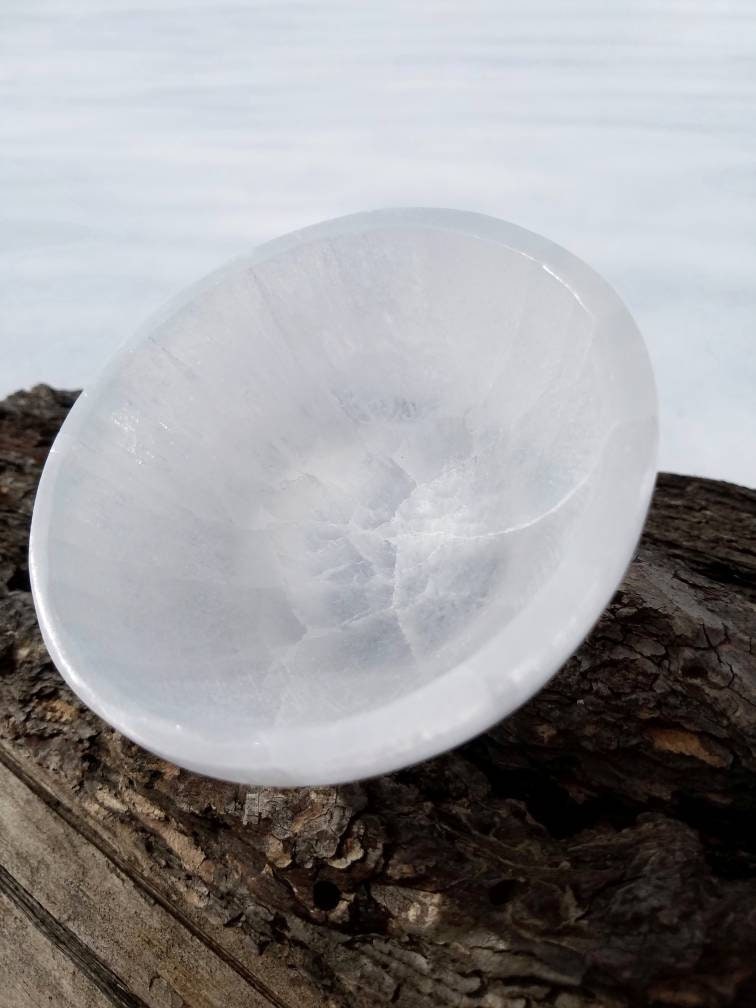 Selenite Offering Bowl, Carved Genuine Crystal Altar Tools, Natural Hand Carved Gemstone Satin Spar Bowl, Jewelry Trinket Dish