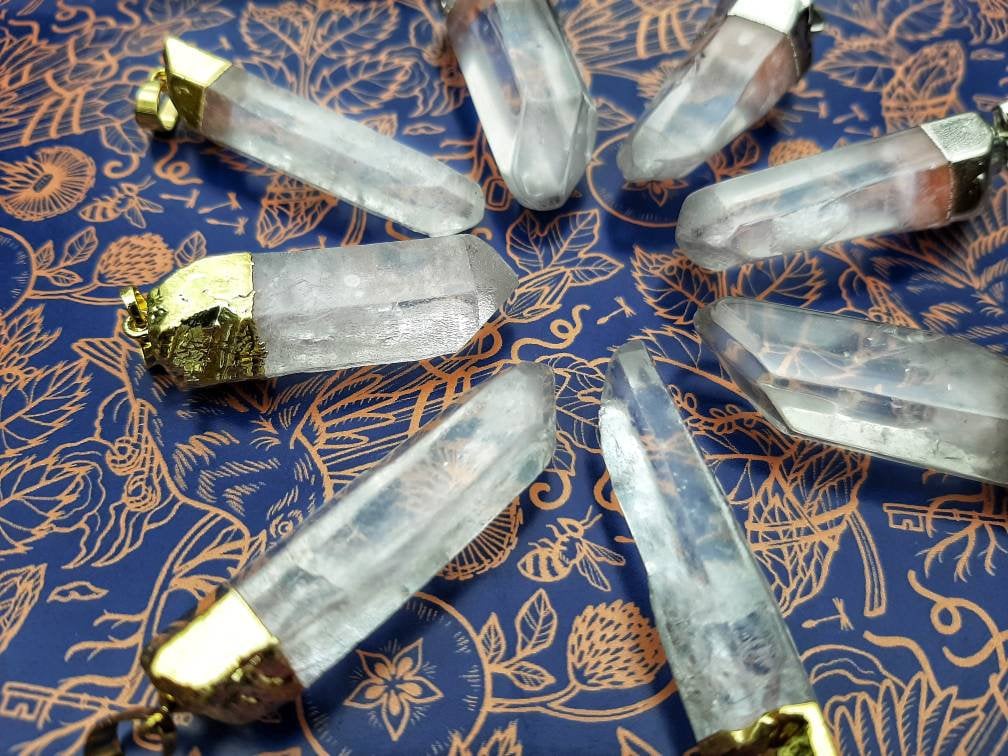 Clear Quartz Necklace Crystal Point Pendant, Genuine Natural Gemstone Electroplated Crystal Pendant, Crystal Witch Quartz Jewelry