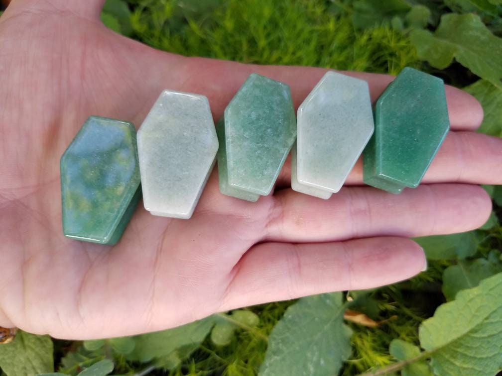 Crystal Coffin Carving Palm Stone Gothcore Decor, goth girl crystals, wire wrapping craft supply, diy witch jewelry supply altar offerings