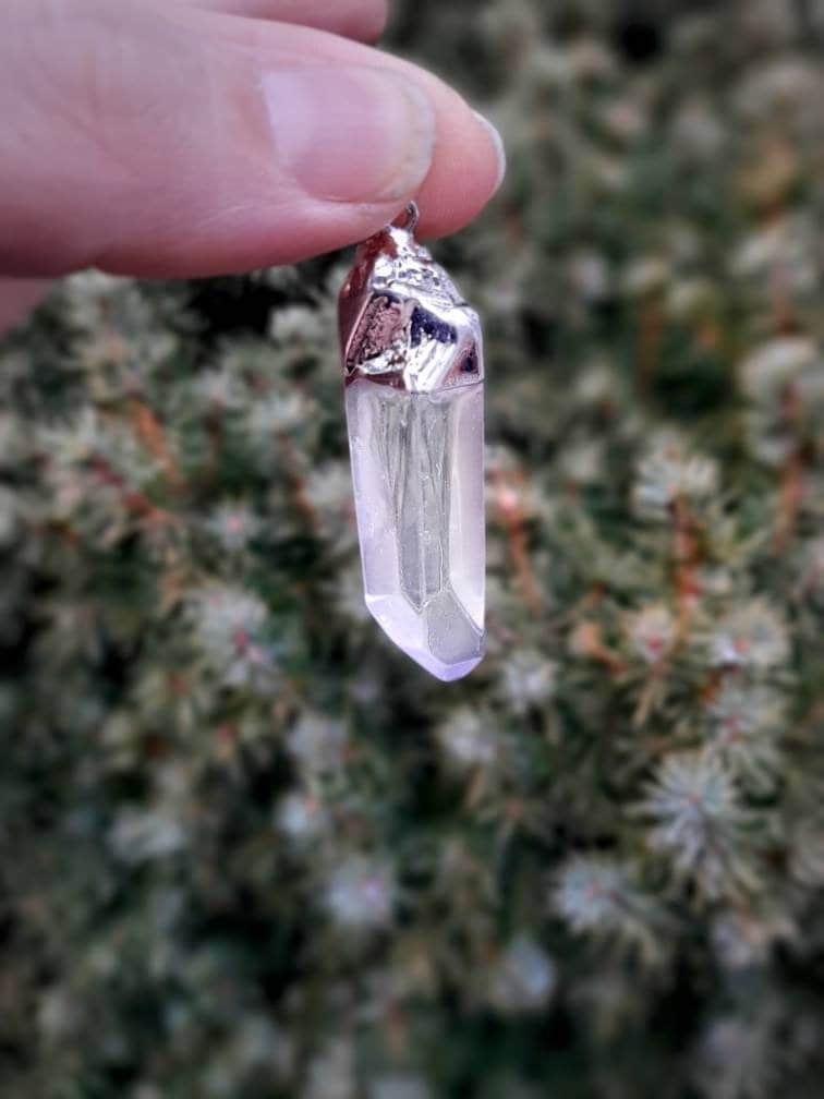 Clear Quartz Necklace Crystal Point Pendant, Genuine Natural Gemstone Electroplated Crystal Pendant, Crystal Witch Quartz Jewelry
