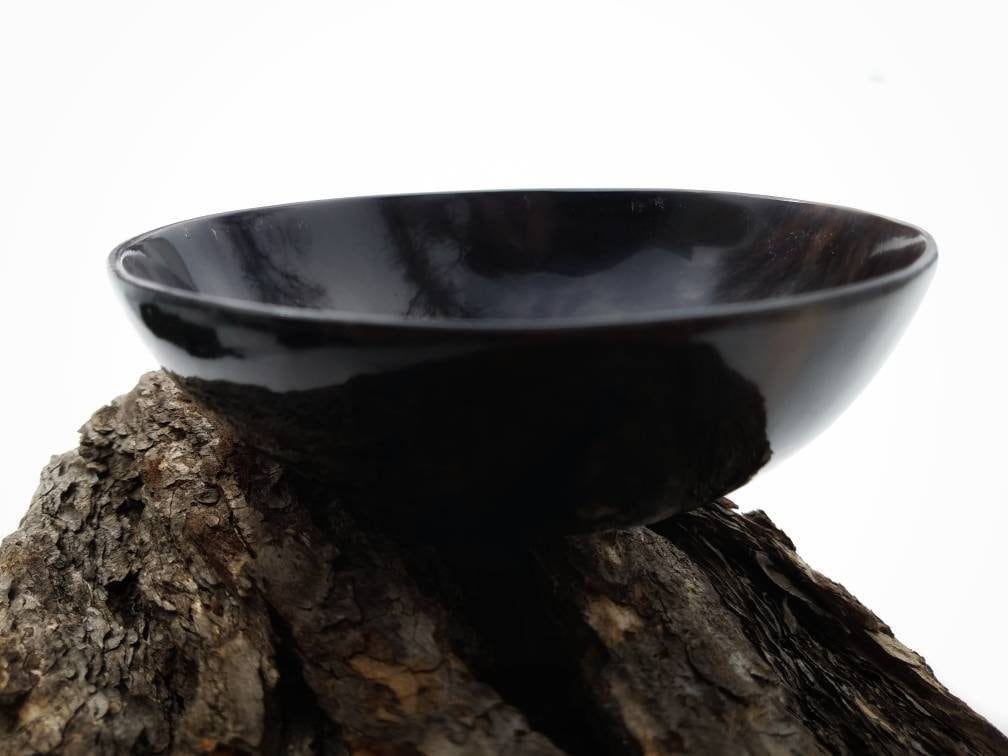 Buffalo Horn Scrying Bowl, Large Hand Carved Polished Buffalo Horn Offering Dish Southwest Decor, Jewelry Trinket Dish, Divination Tool Seer