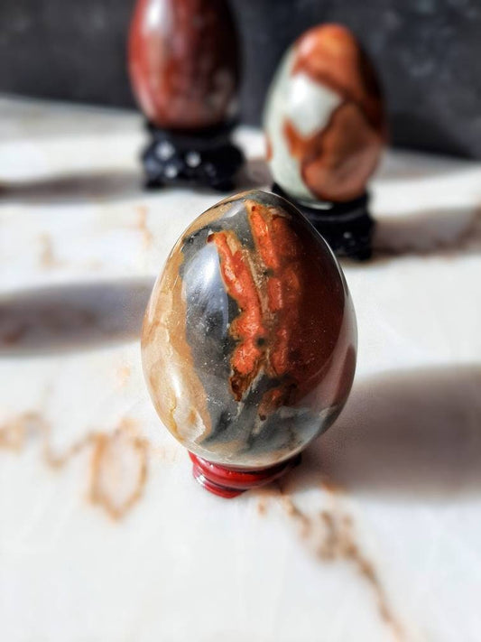 Ocean Jasper Egg Crystal Palm Stone, Ostara natural stone fertility spell crystal, Egg hunt basket filler, Eostre goddess altar decor