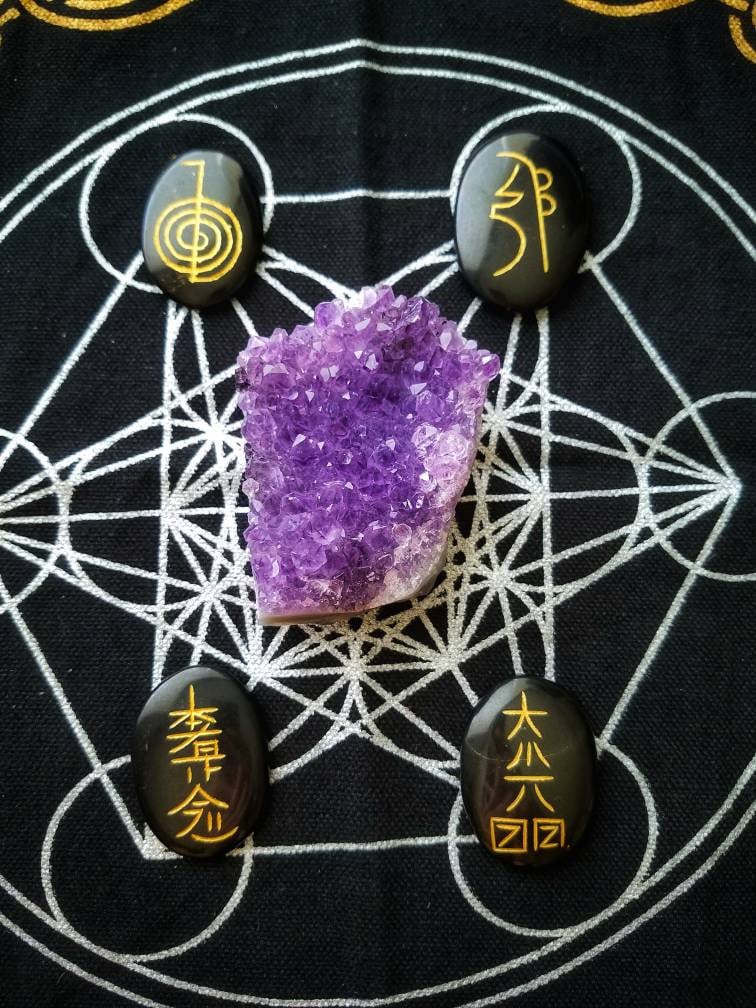 Usui Reiki Stones Symbol Sets, Engraved Meditation Spiritual Crystals, Genuine Carved Gemstone, Usui Shiki Ryoho Attunement