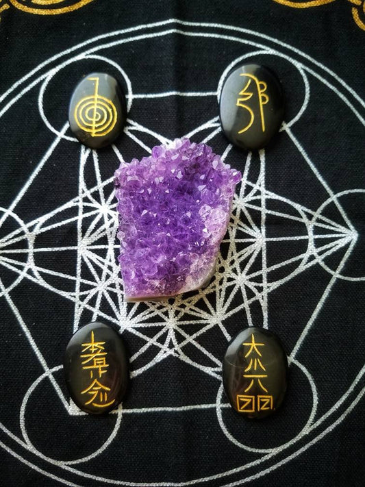 Usui Reiki Stones Symbol Sets, Engraved Meditation Spiritual Crystals, Genuine Carved Gemstone, Usui Shiki Ryoho Attunement