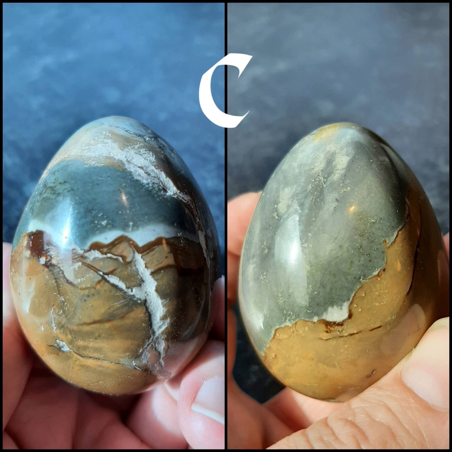 Ocean Jasper Egg Crystal Palm Stone, Ostara natural stone fertility spell crystal, Egg hunt basket filler, Eostre goddess altar decor
