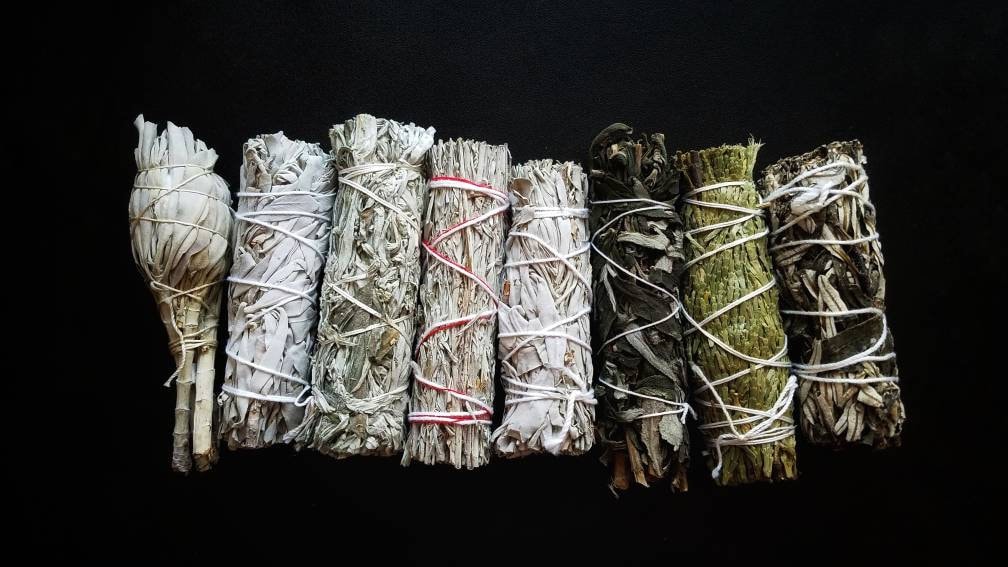 BLACK Sage Mugwort Smudge Wand Smoke Cleansing Ritual House Smudging Cleanse Premium Natural Incense Smudging Dried Sage Herb Altar Tools