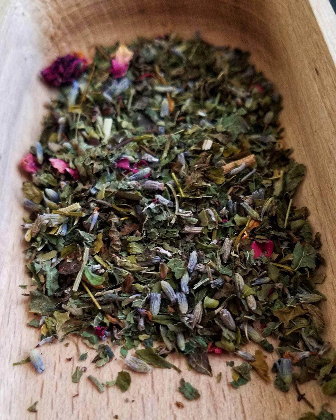 After Dark Dream Work and Sleep Loose Leaf Tea Blend, all natural handcrafted artisan wildcrafted organic loose leaf herbal tea