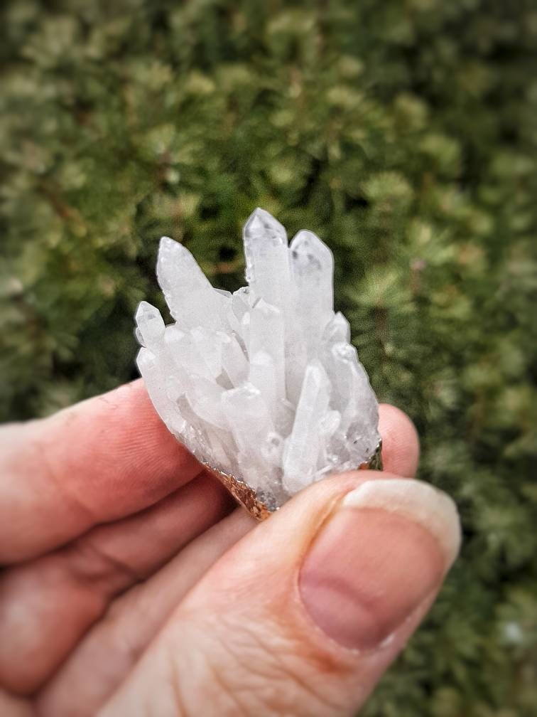Quartz Necklace with Cord, Raw Clear Quartz Cluster Pendant, Natural Gemstone Crystal Electroplated Pendant, Crystal Witch Jewelry