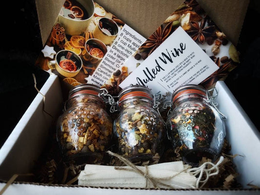 Winter Herbal Tea Blends Loose Leaf Tea Gift Set Trio, all natural handcrafted artisan wildcrafted organic loose leaf gourmet herbal tea