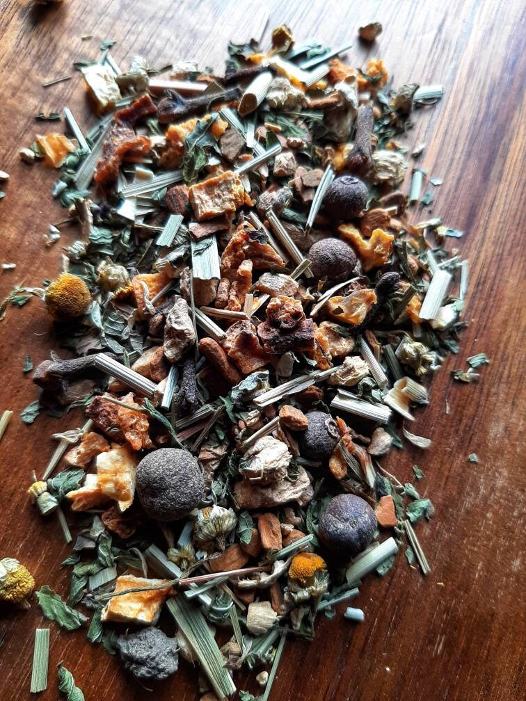 Grounding Protection Herbal Loose Leaf Tea Blend, all natural handcrafted artisan wildcrafted organic loose leaf Earthy Calming herbal tea