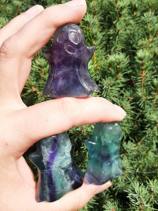 Grade AA Rainbow Fluorite Crystal Ghost Spooky Halloween Aesthetic Decor, gothcore crystals, wire wrap crafts, handmade witch jewelry supply