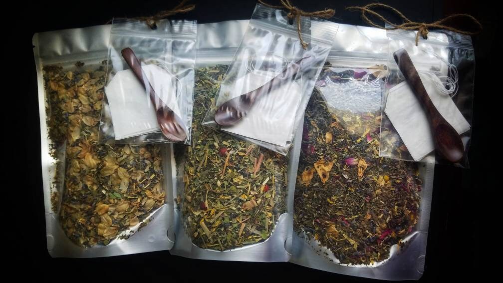 Fairy Invocation Loose Leaf Tea Blend, handcrafted artisan wildcrafted organic gourmet herbal tea, all natural tea bag, fair folk, fae work