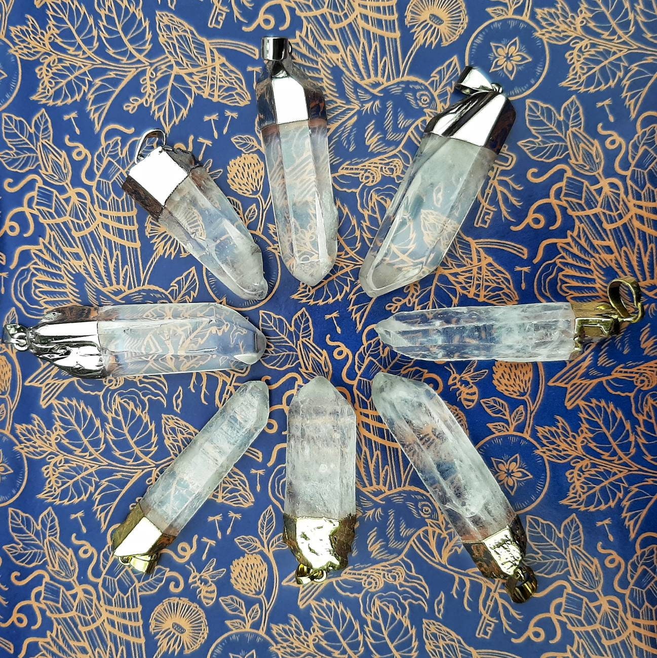Clear Quartz Necklace Crystal Point Pendant, Genuine Natural Gemstone Electroplated Crystal Pendant, Crystal Witch Quartz Jewelry