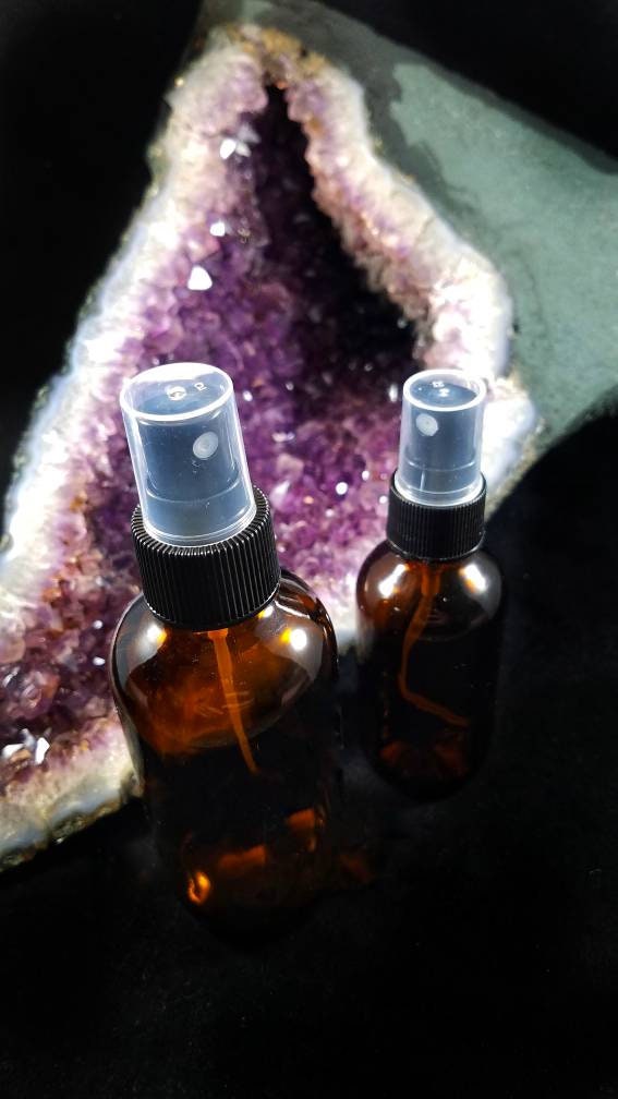 Aura Cleansing Intention Spray Glass Bottle, Aura detox crystal infused moon water spray, aromatherapy crystal imbued lunar water room scent