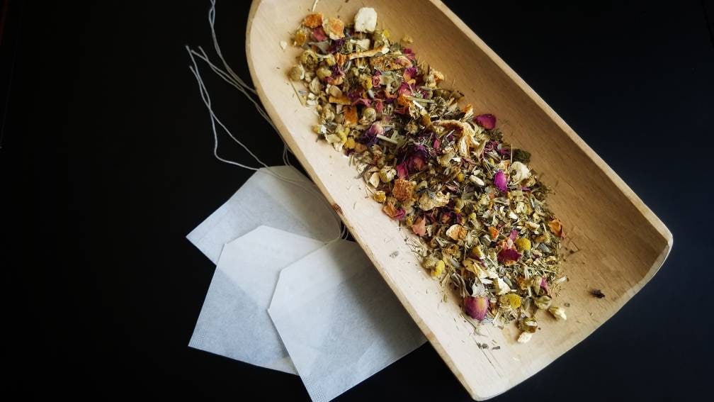 Chill Out Loose Leaf Tea Blend, handcrafted artisan wildcrafted organic loose leaf gourmet herbal tea, all natural support