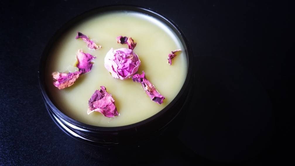 Simply Rose Salve with Rosehip Seed Oil, organic herbal balm ethically created botanically infused handcrafted salve
