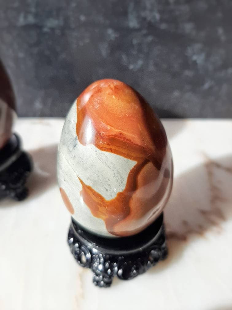 Ocean Jasper Egg Crystal Palm Stone, Ostara natural stone fertility spell crystal, Egg hunt basket filler, Eostre goddess altar decor