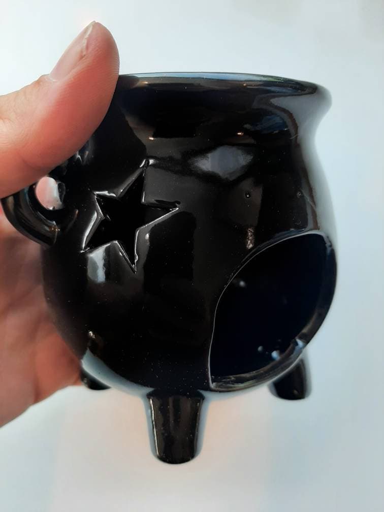 Witches Cauldron Ceramic Oil Burner, Tea Light Oil Diffuser Lamp for Wax Melts Warmer, kitchen witch decor, Wiccan Altar Herbal Spells