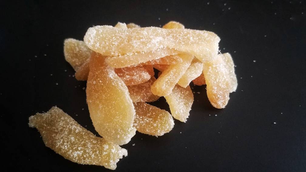 Organic Candied Ginger, Crystallized Candied Ginger Root Large Pieces, Glace Ginger for Tea, Holiday Candy, Holiday Gifting,Morning Sickness