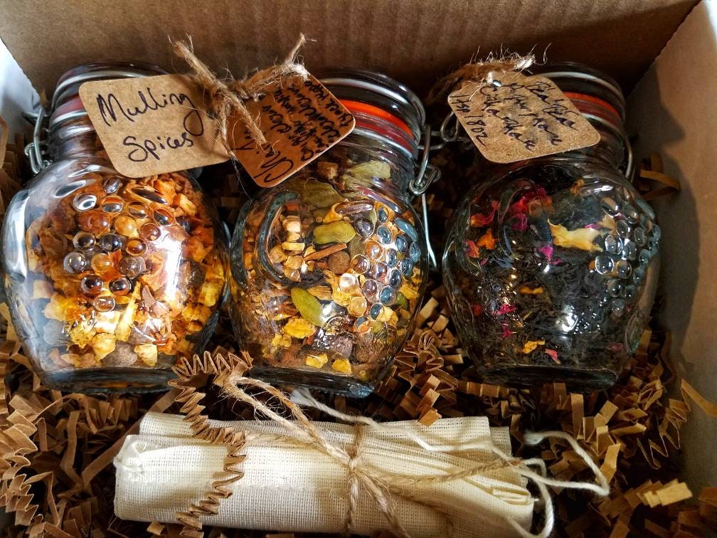 Winter Herbal Tea Blends Loose Leaf Tea Gift Set Trio, all natural handcrafted artisan wildcrafted organic loose leaf gourmet herbal tea