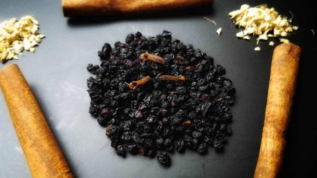 Organic DIY Elderberry Syrup Kit, organic black elderberries, recipe card