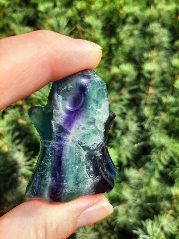 Grade AA Rainbow Fluorite Crystal Ghost Spooky Halloween Aesthetic Decor, gothcore crystals, wire wrap crafts, handmade witch jewelry supply