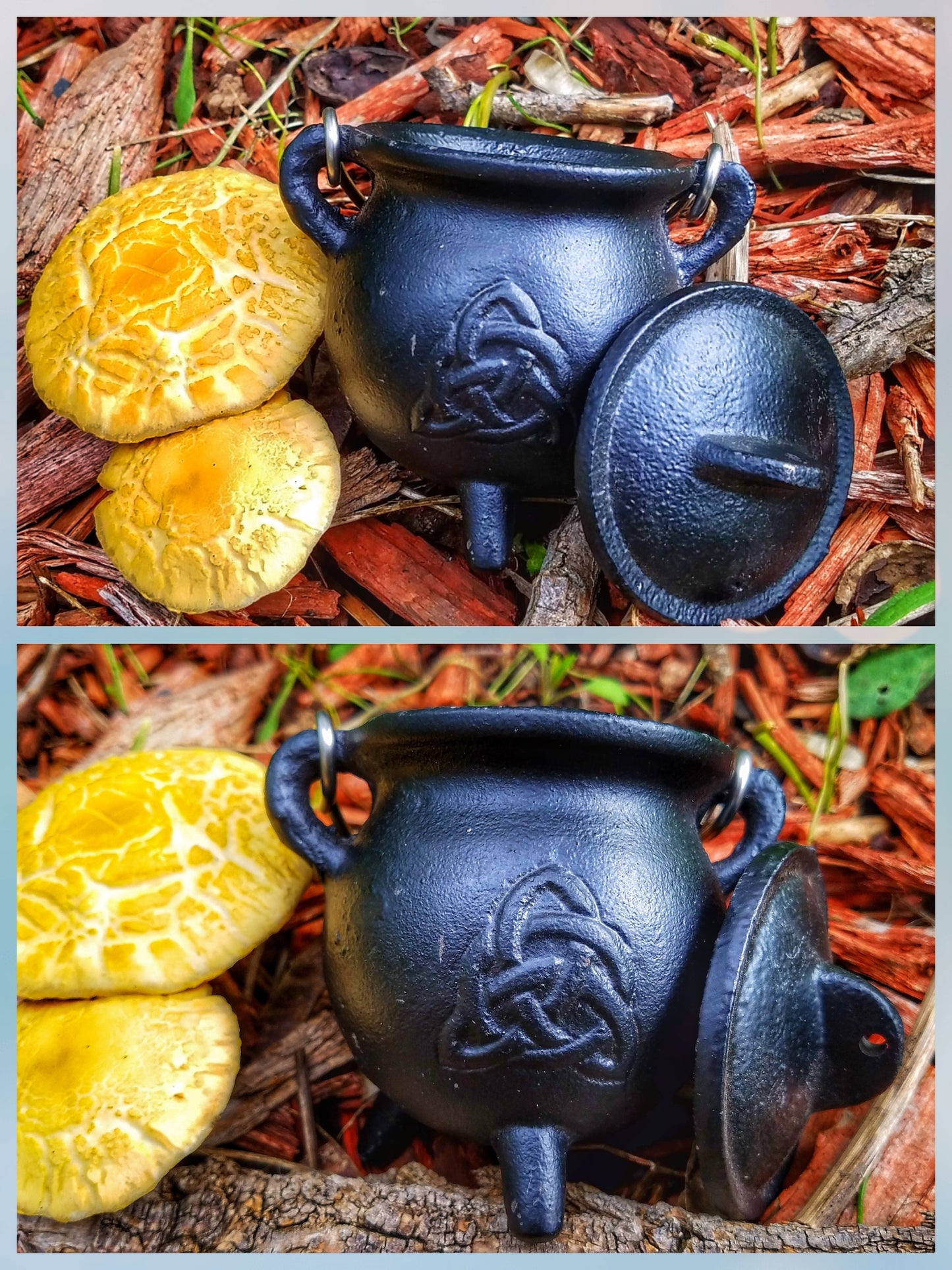 Cast Iron Cauldron with Lid Metal Handle and Handmade loose incense, kitchen witch decor, Apothecary, Wiccan Altar offering, triple moon