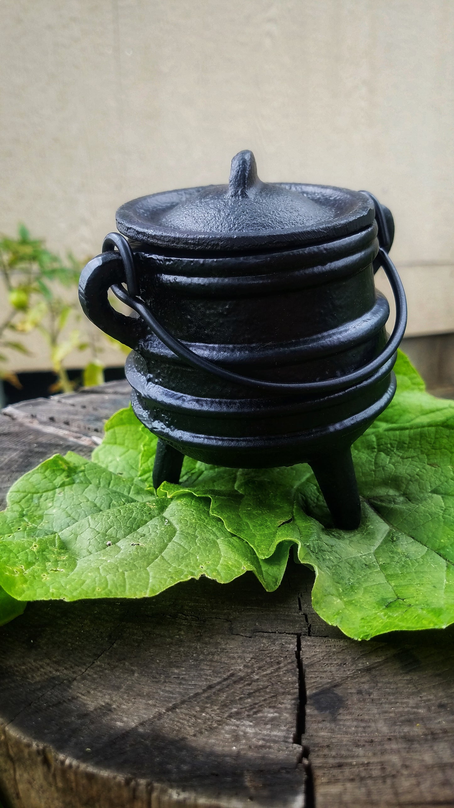 Cast Iron Cauldron with Lid Metal Handle and Handmade loose incense, kitchen witch decor, Apothecary, Wiccan Altar offering, triple moon
