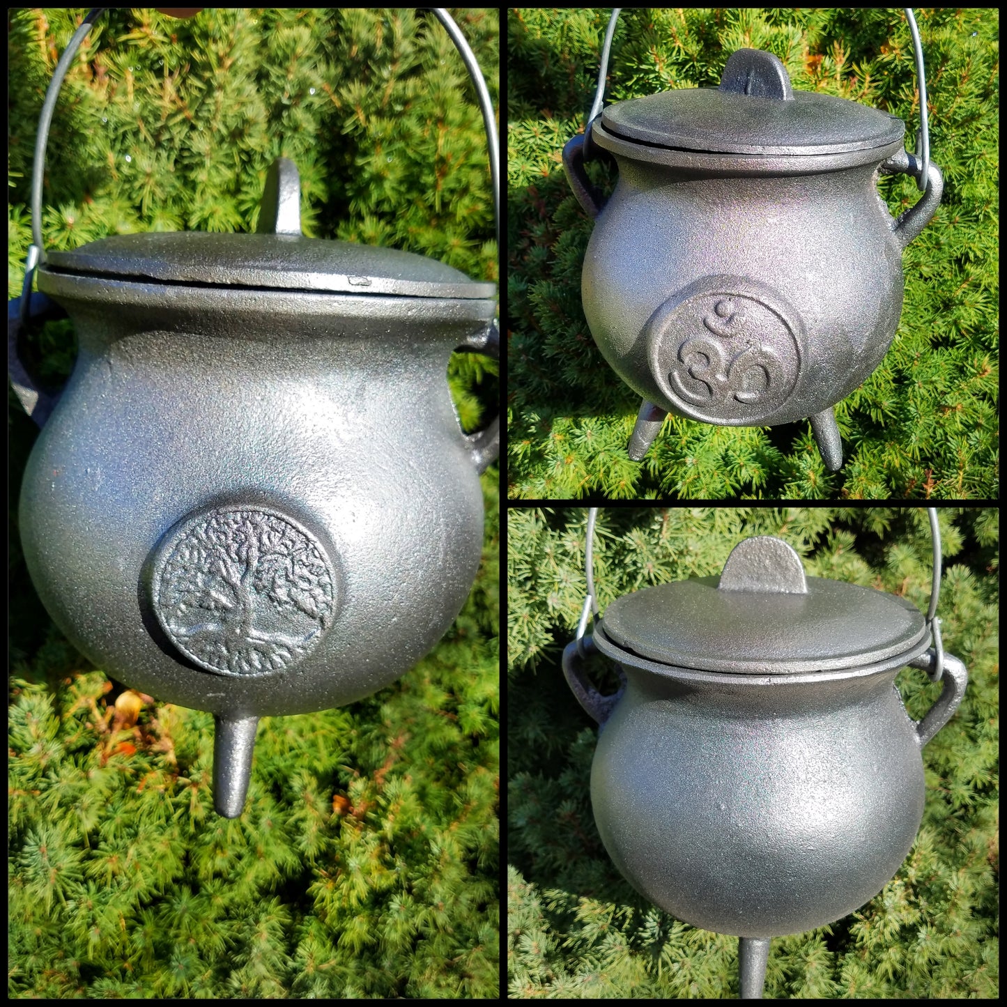 Cast Iron Cauldron with Lid Metal Handle and Handmade loose incense, kitchen witch decor, Apothecary, Wiccan Altar offering, triple moon